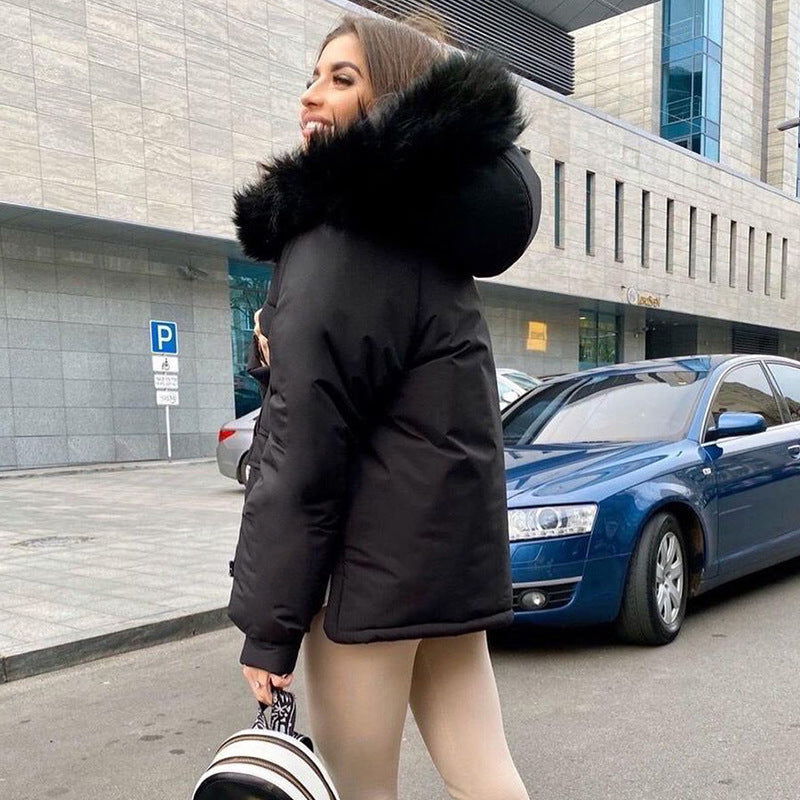 Wholesale Ladies Down Coat Short Fur Collar Hood Women Winter Reversible Coats Parka Woman Coat Puffer Jacket