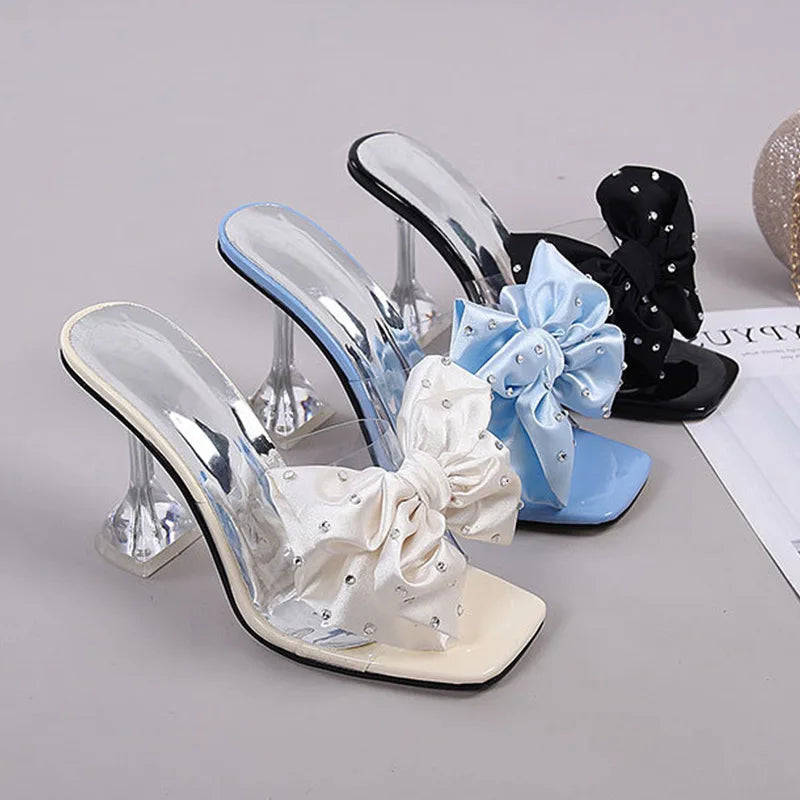 Summer Fashion Sandals Colorful Heel Fashion Luxury Shoes Ladies Women 2025 Heels Bow Knot Half-Slip High Heels 6CM and 9CM