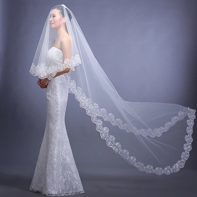 Wedding Bridal Veil 3 Meters 5 Meters Long One Layer Veil Ivory White Elegant Wedding Accessories Velos De Novia Voile De Mariee - My Store