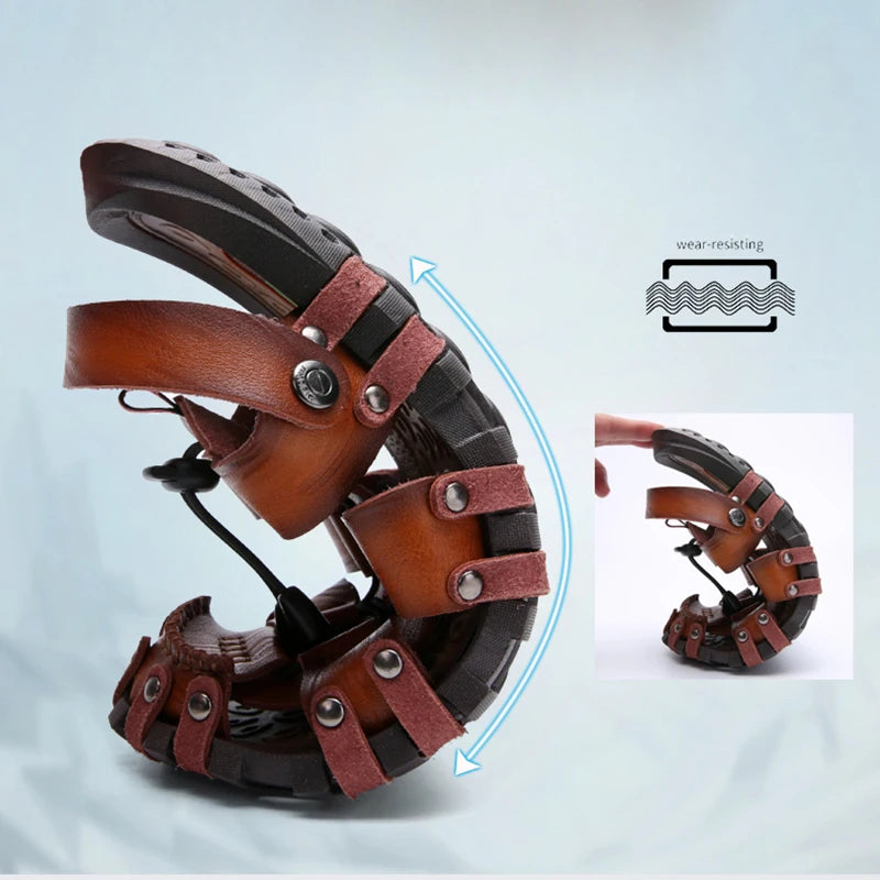 Big Size 47 Men Sandals Summer Beach Shoes Fashion Genuine Leather Sandals Casual Men Shoes Outdoor Sandalias Mens Flip Flops