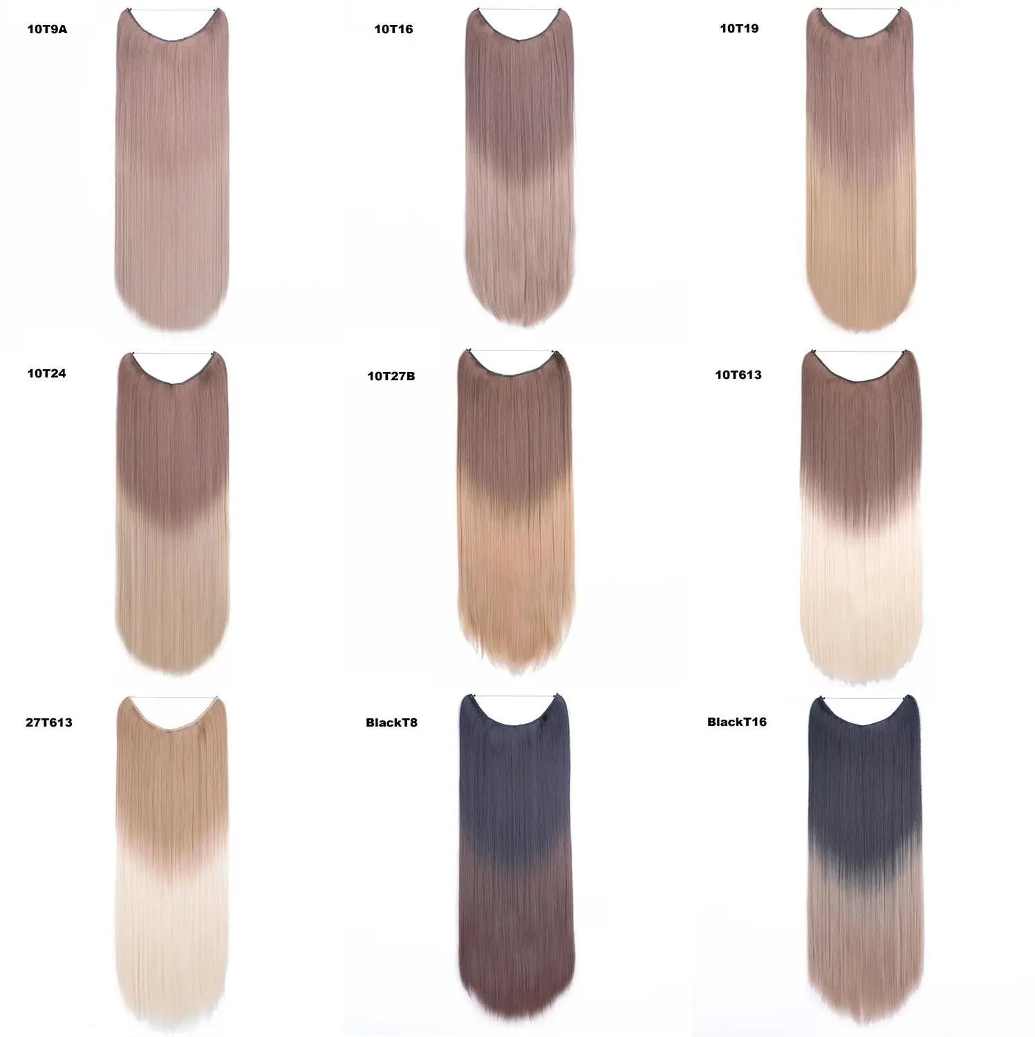Women's Synthetic  String  Hair Extension No Clips No Glue Long Straight Invisible Hair Extensions Ombre Color Hairpiece
