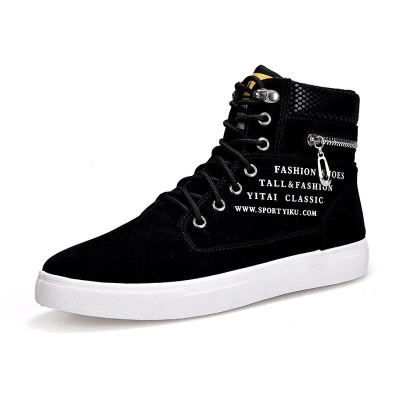 Spring Autumn High Top Men's Shoes Leather Men's Casual Sneaker Shoes Lace-Up Wild Platform Sneakers Flat Vulcanized Shoes