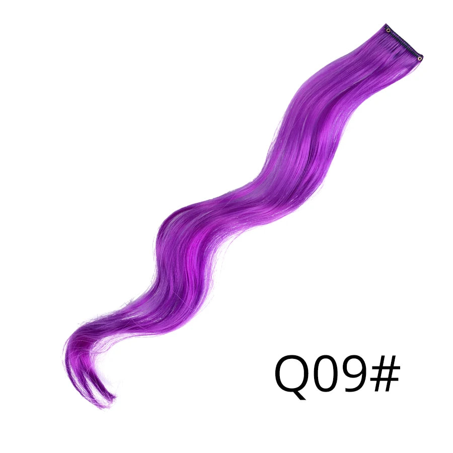 Party Hair Extensions Body Wave Ombre Hairpiece Synthetic Fiber Straight Strands Hair on Hairpins Rainbow Blend in Your Hair