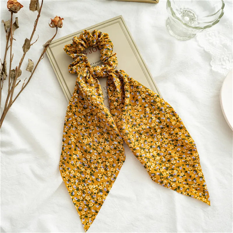 New Fashion Print Bow Scrunchies Hair Ribbon for Women Elastic Hair Band Girls Horsetail Hair Ties Hair Accessories