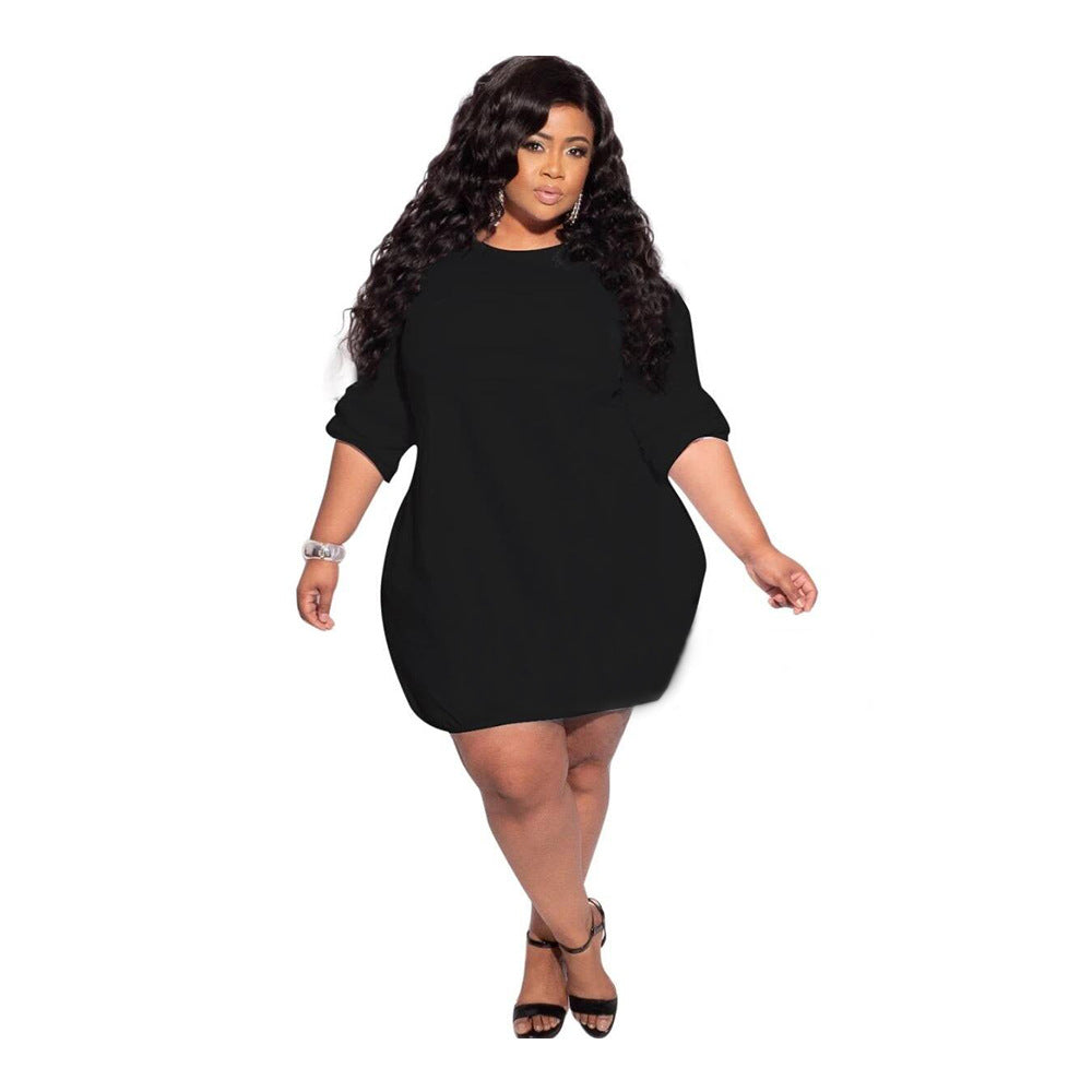 Plus Size Women's Dresses Solid Color Lady Bubble Dress Ladies Plus Size Dresses