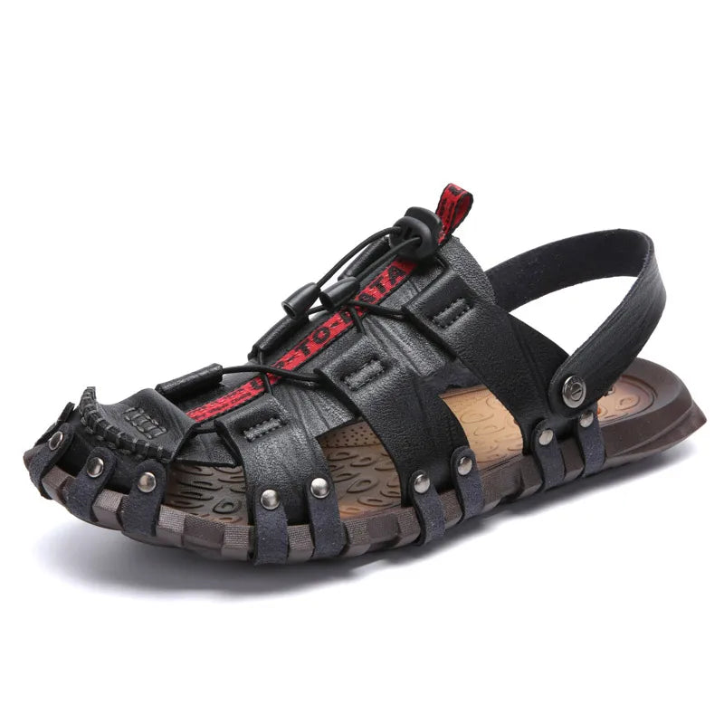 Big Size 47 Men Sandals Summer Beach Shoes Fashion Genuine Leather Sandals Casual Men Shoes Outdoor Sandalias Mens Flip Flops