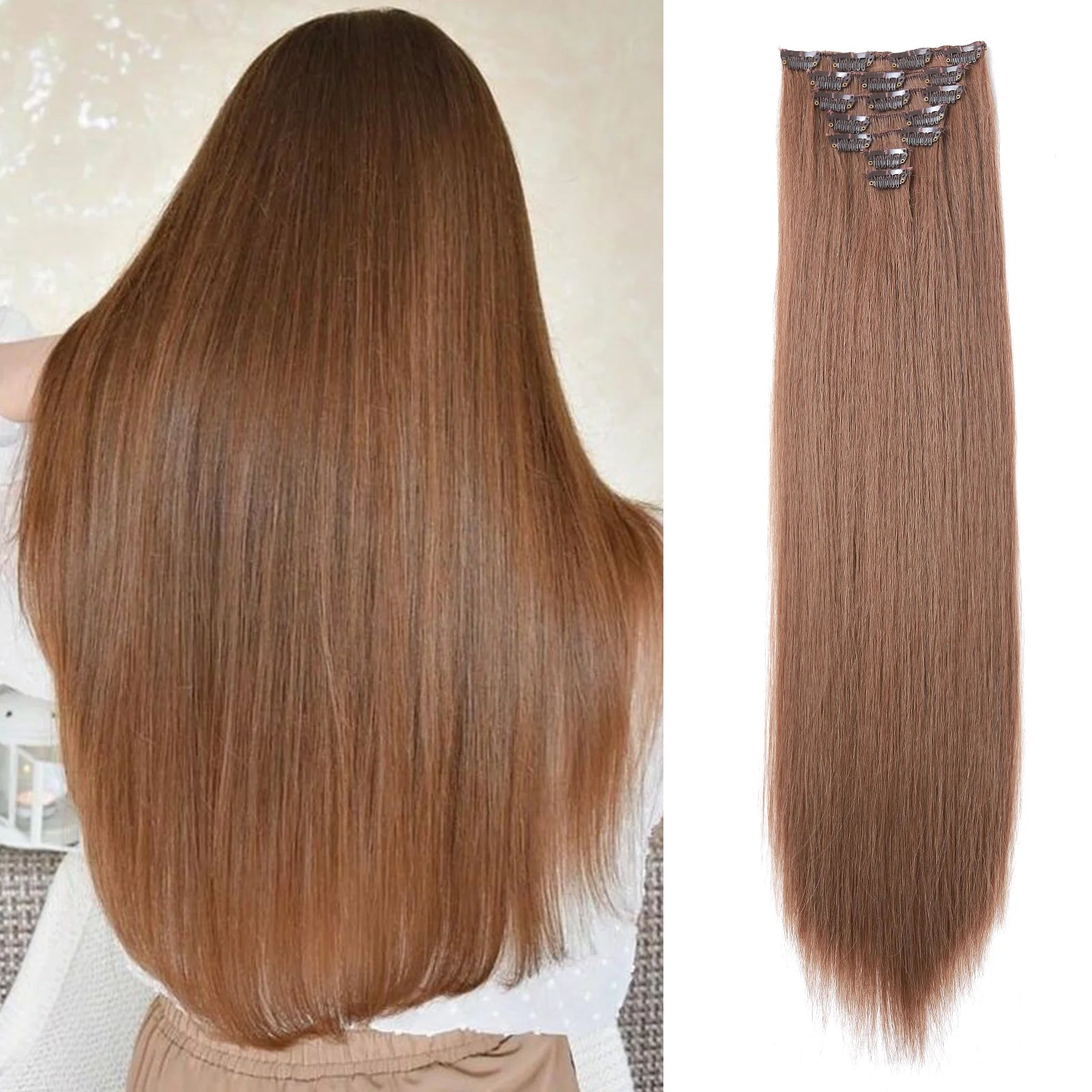 Two-Color Gradient Clip Hair Extension 24" Synthetic Wig Band Clip Clip in Hair Extensions