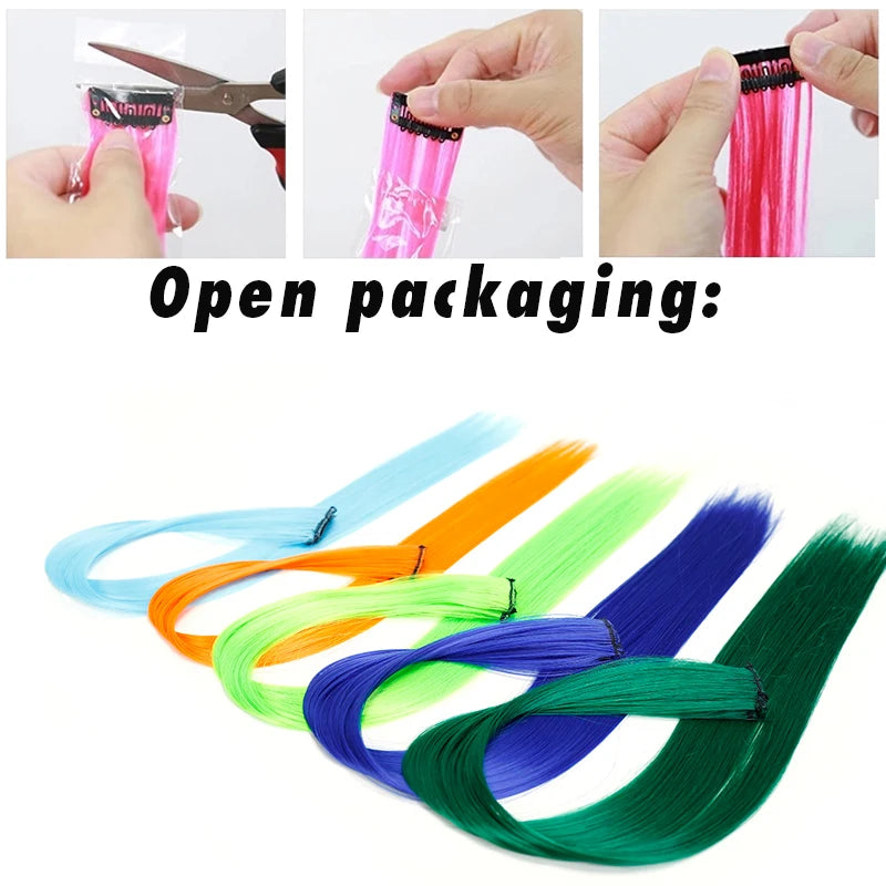 LUPU Synthetic Hair Extensions Long Straight Clip Ombre Grey Red Pink Colored Rainbow Highlight Strands of Hair on Hairpins