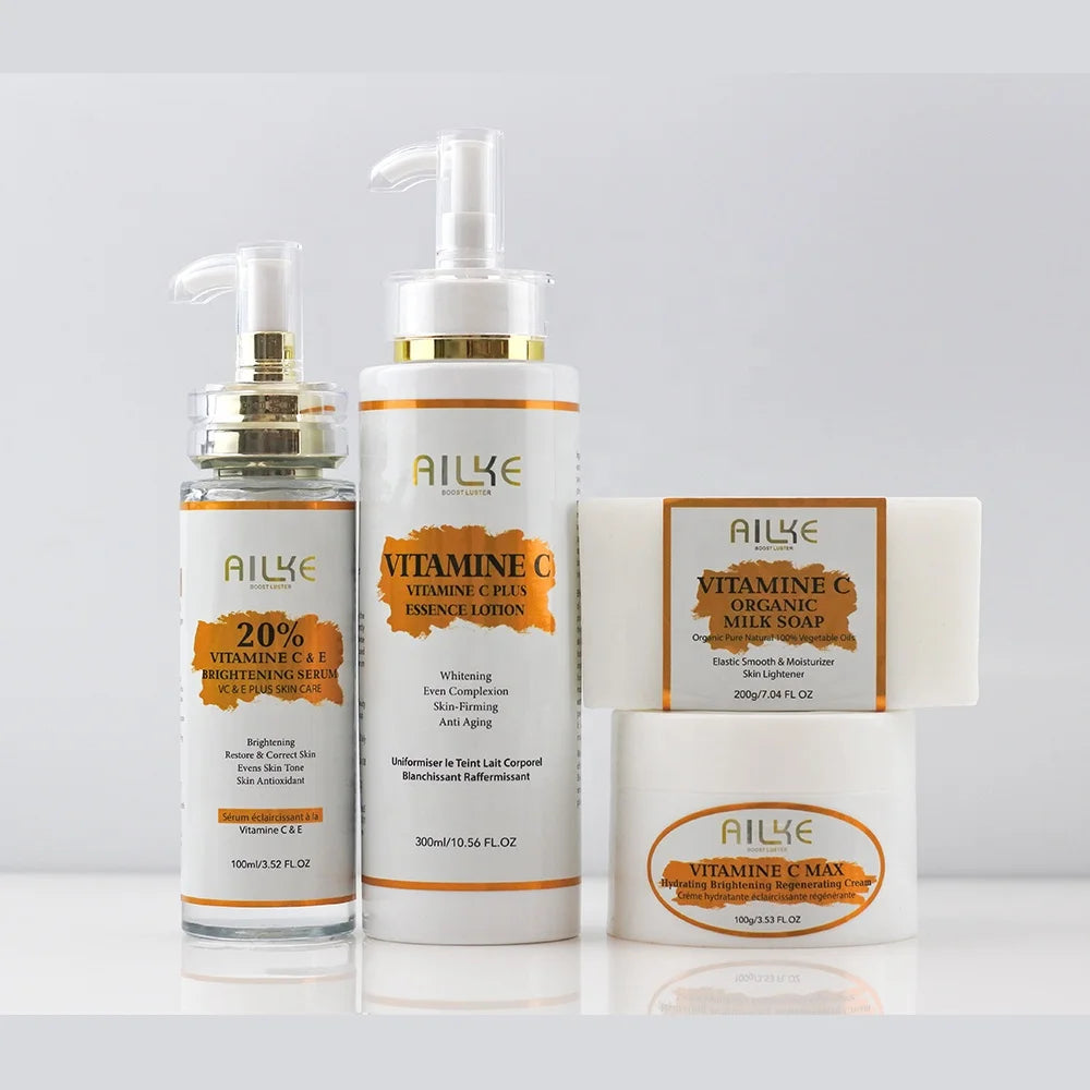 100% Natural Skin Care Set Anti-Aging Face Cream & Lotion Serum Soap 4pcs Private Label Vitamin C  Skin Care Set for Black Women