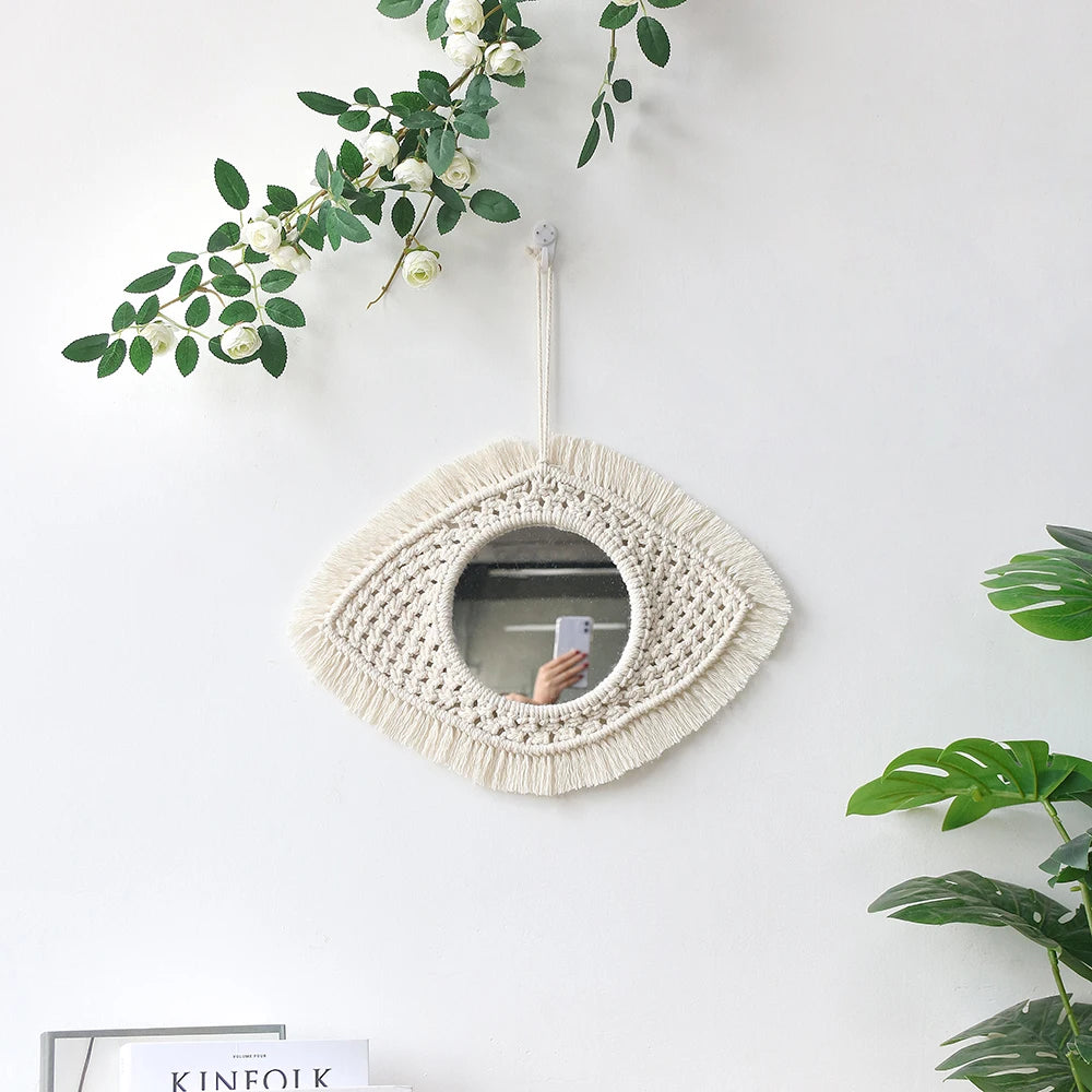 Decorative Mirrors Wall Decor Macrame Round Mirror Boho Home Decor Mirrors for Bedroom Living Room Bathroom Baby Room Decoration