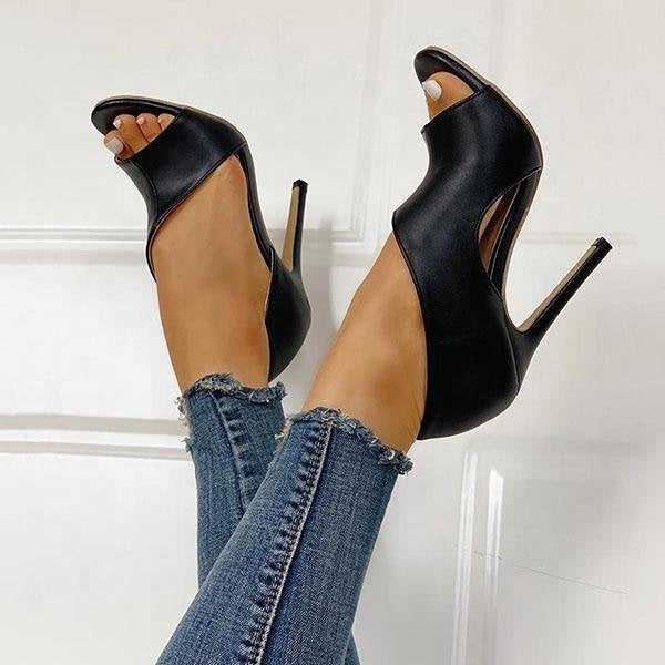 XLL Heels Ladies Summer Thin Heels Open Toes Shoes Fish Mouth Women High Heel Shoes