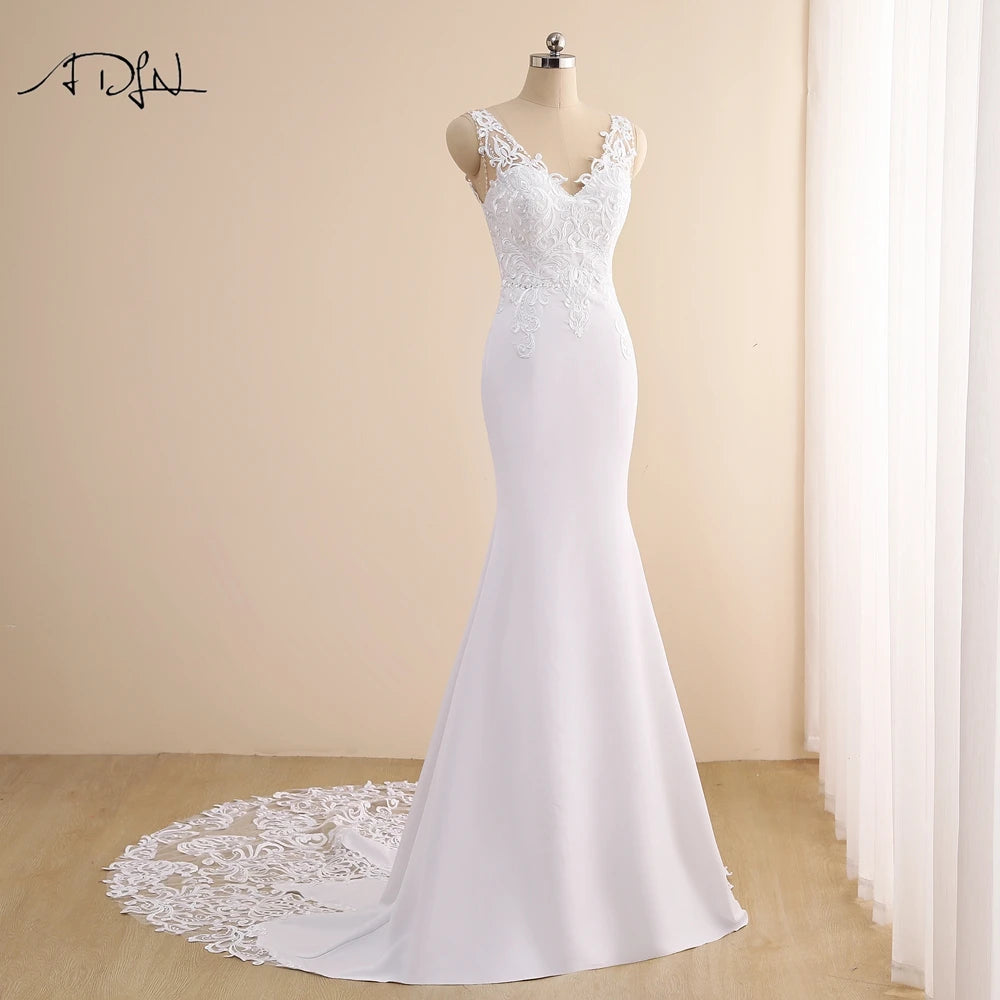 Customized Double V-Neck Mermaid Wedding Dress Bohemian Court Train Lace Bridal Gown Vestido De Novia Open Back Bride Dresses - My Store