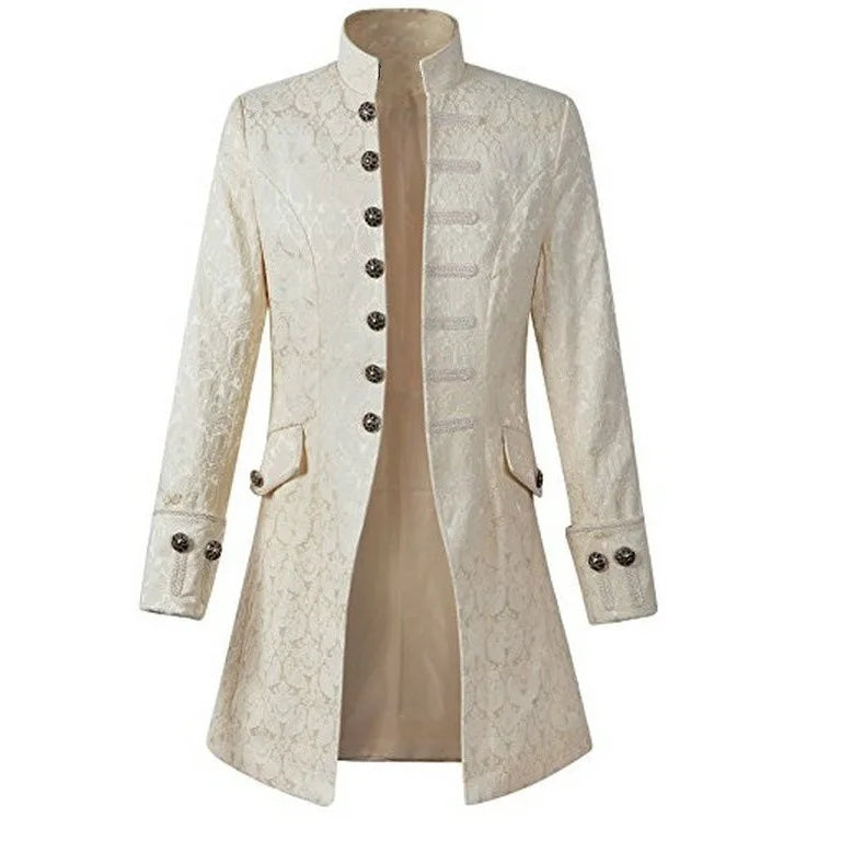 Men's Slim Collar Coats Literary Embroidery Retro Uniform Medieval Coat Solid Color Breasted Coat Stage Props Cosplay Costume