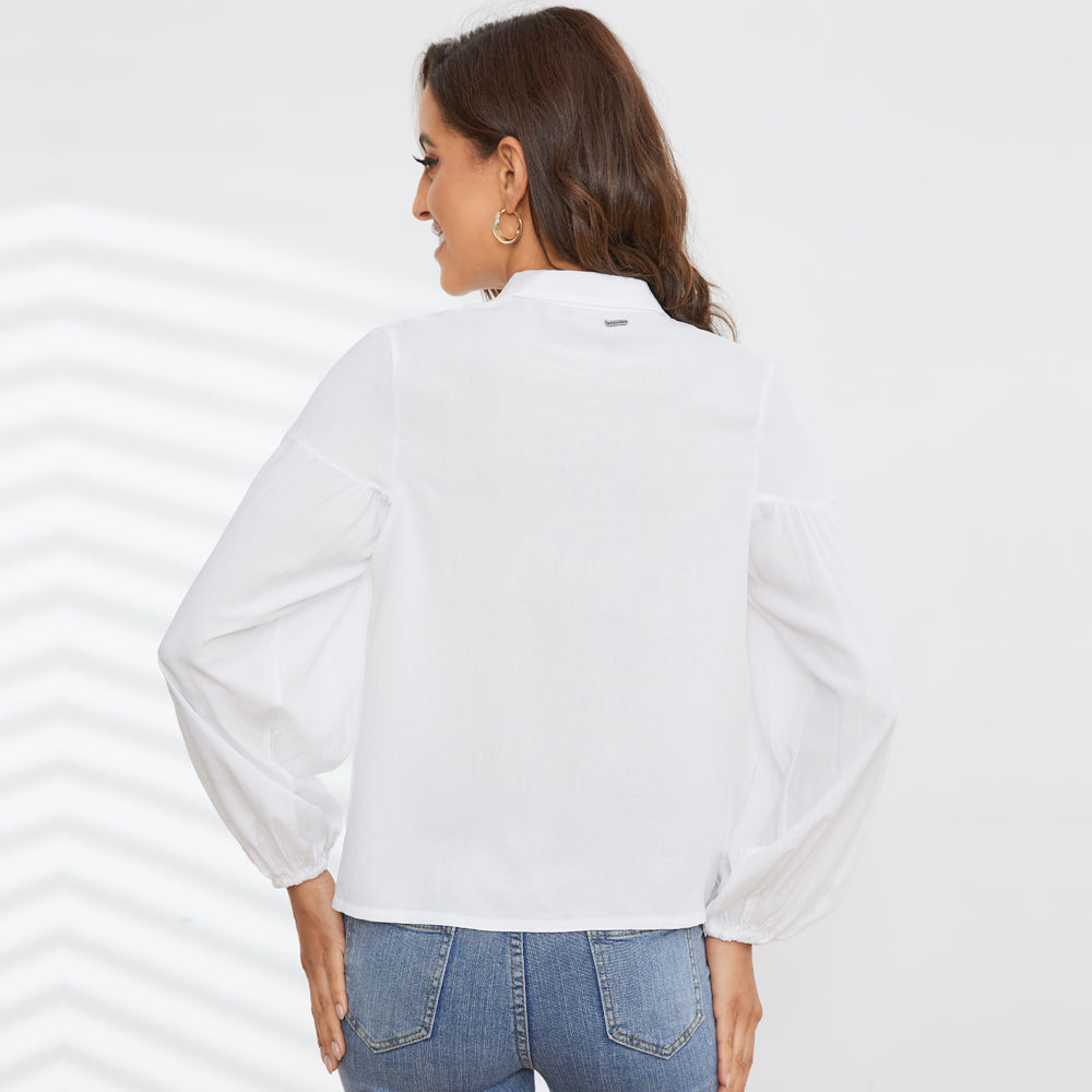 Ikebel Custom Logo Women Blouse Shirt Elegant Office Lady Lapel Tops Plus Size Women's Blouses Shirts