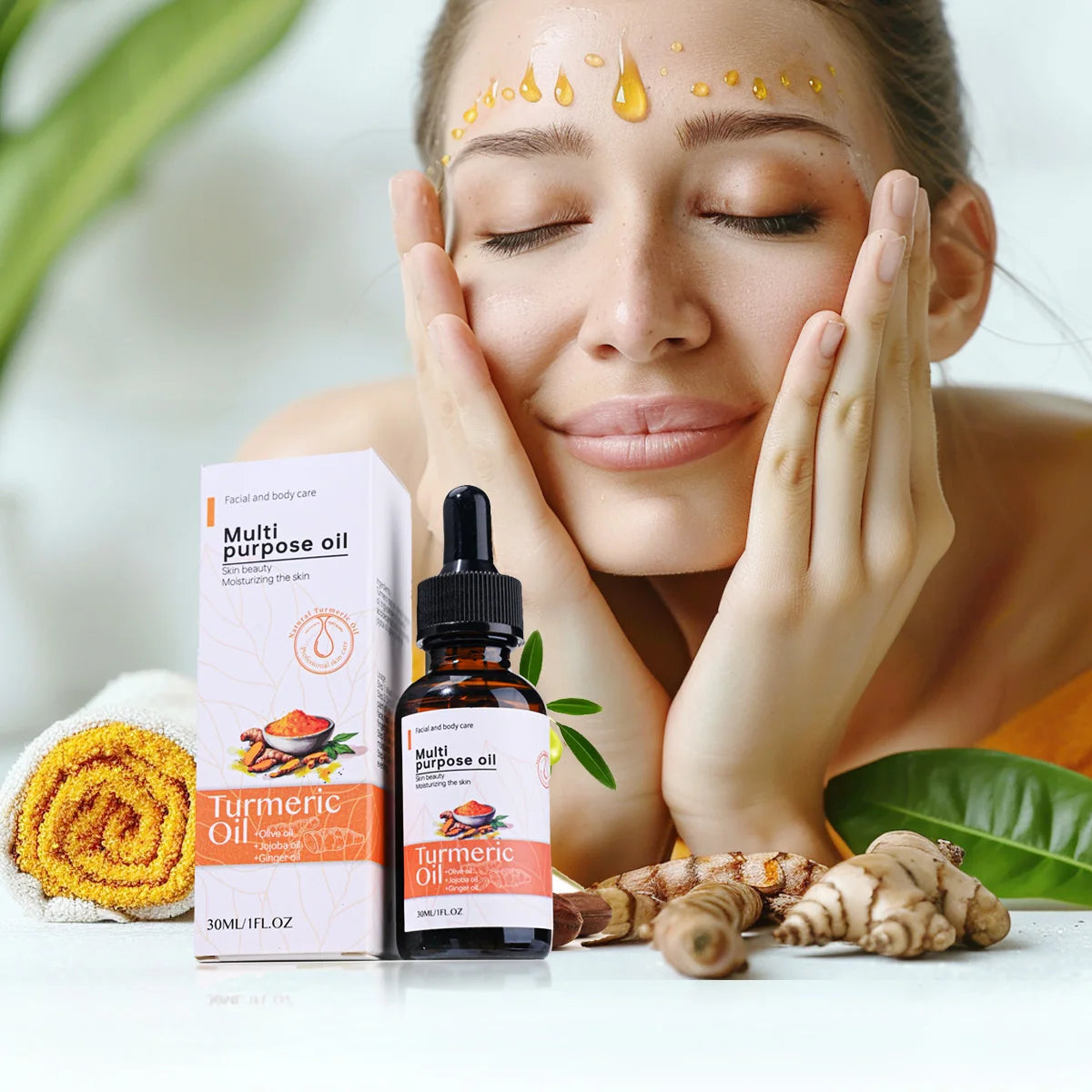Private Label Turmeric Oil for Massage Glow Facial Serum Vitamin C Turmeric Face Oil Brightening Moisturizing Oil