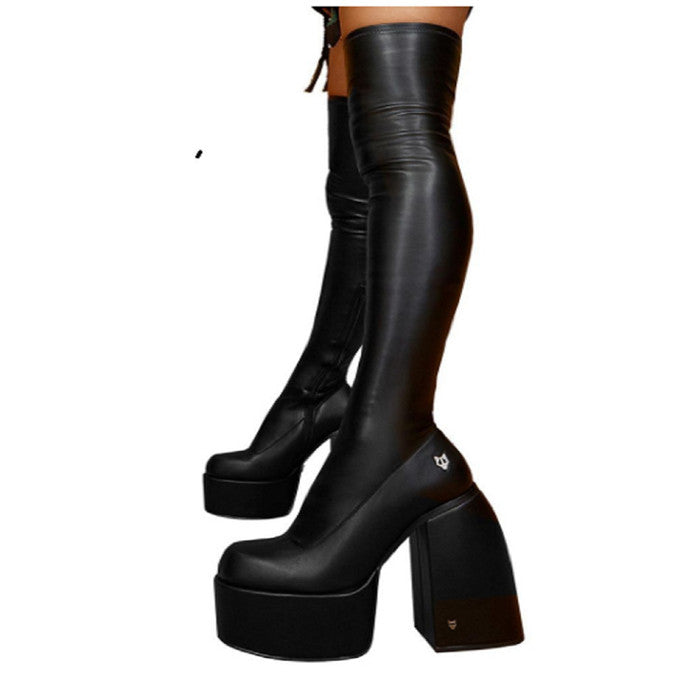 M2133-Winter Chunky Boots Women Thigh High Boots Women Leather Boots Women