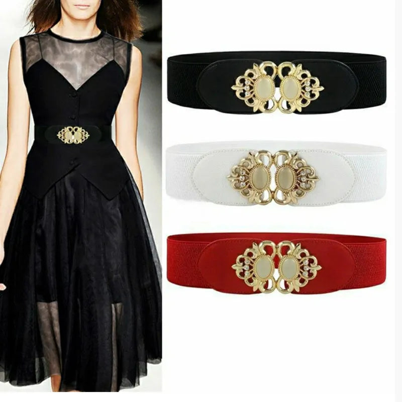65 Style New Korean Windbreaker Elastic Wide Women Waistband a Variety Alloy Buckle Retro Belt All-Match Dress Women Accessory