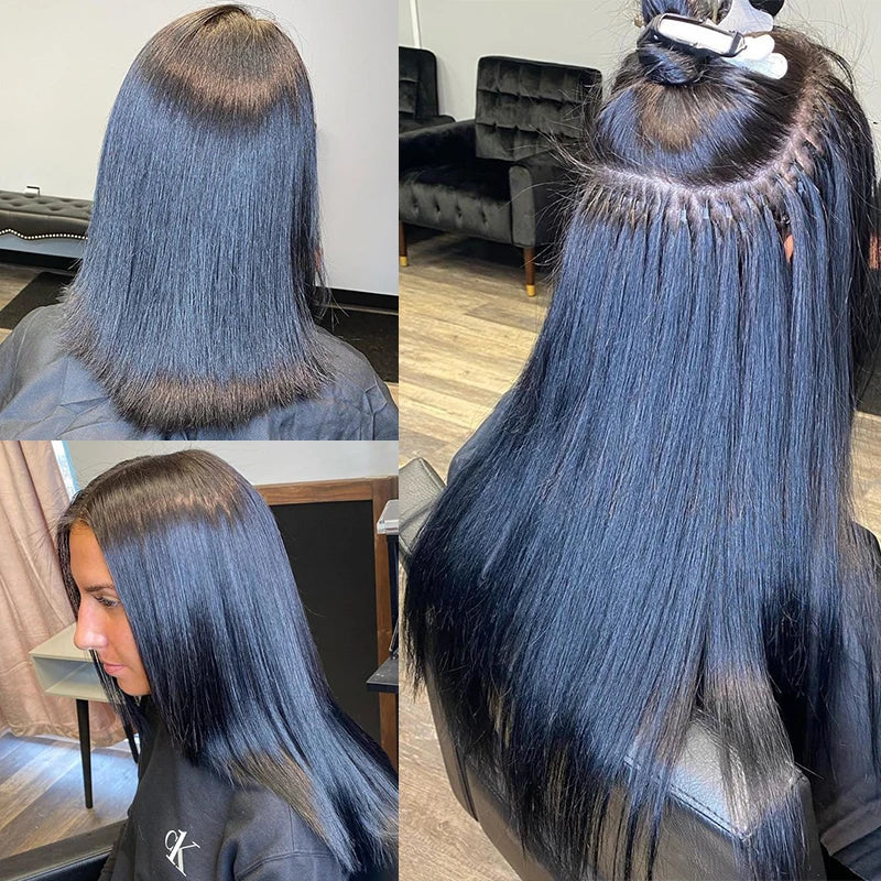 Microlink Hair Extensions Human Hair Extension I Tip Hair Extensions for Women Natural Black Brazilian Straight Virgin Bulk Hair