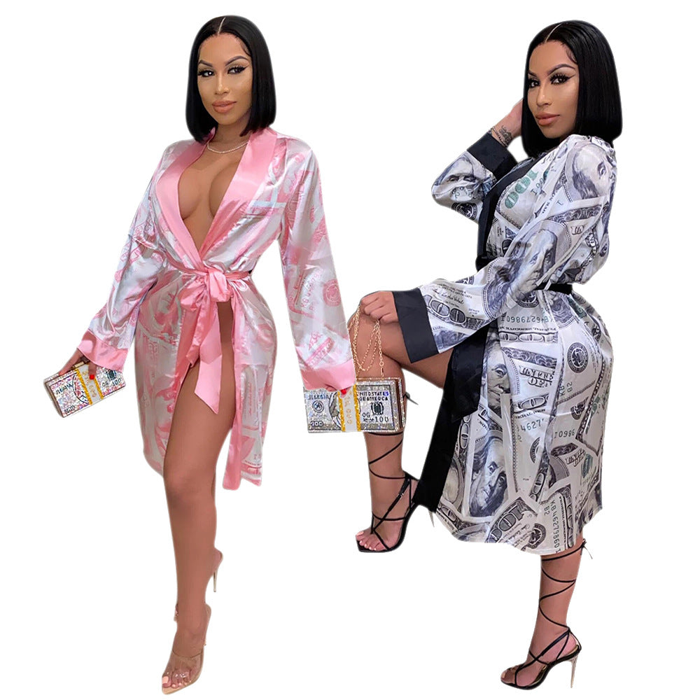 Home Silky Dollar Sleepwear Women Pajamas  Printing  Pajamas Dress for Women Woman Pajamas