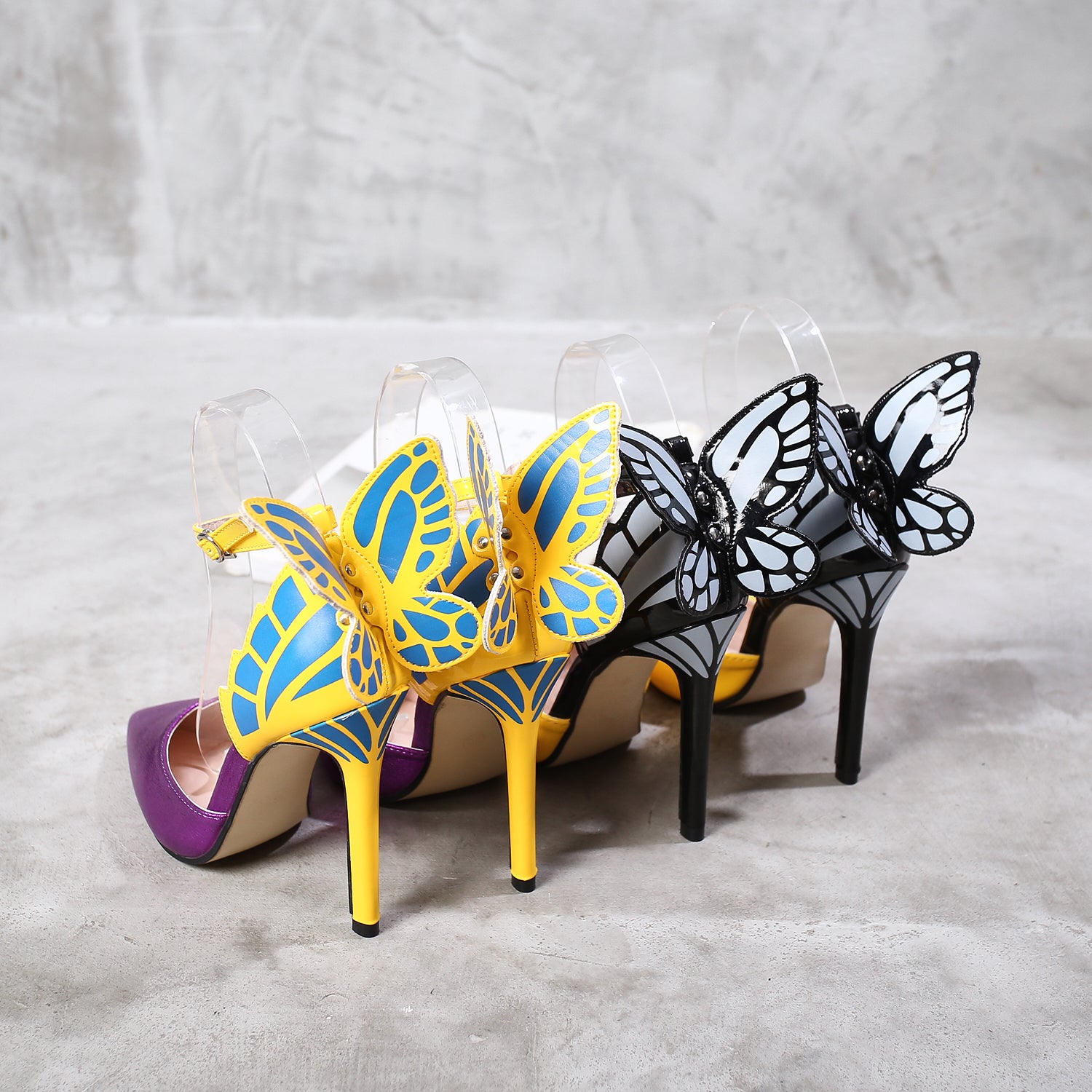 New Pointed Butterfly Pattern Girls High Heel Shoes Leather Shoes Women Heels Lady