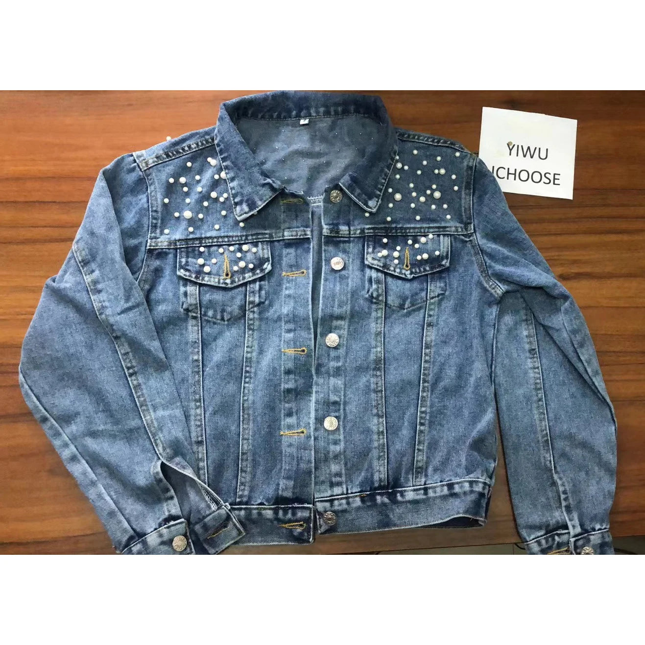 Pearl Beaded Ladies Denim Jeans Jackets Coat Casual Bomber Jean Jacket for Women