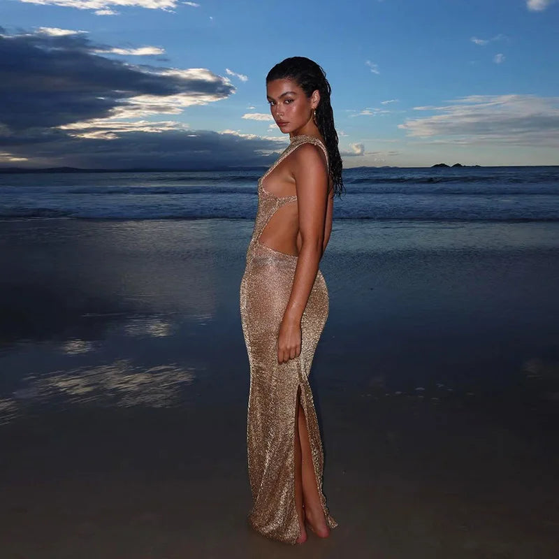Summer Dresses Women Tight Sexy Backless Solid Split Sling Dress Women Fashion Dresses