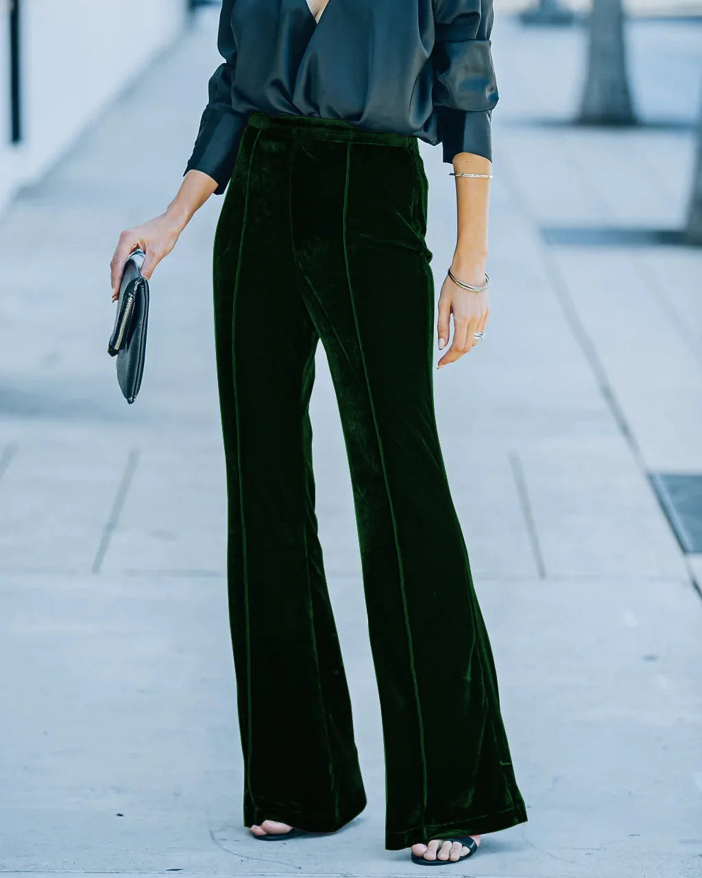 Autumn Lady Clothing Golden Velvet Micro Razor Pants High Waist Casual Pants for Women Flare Pants
