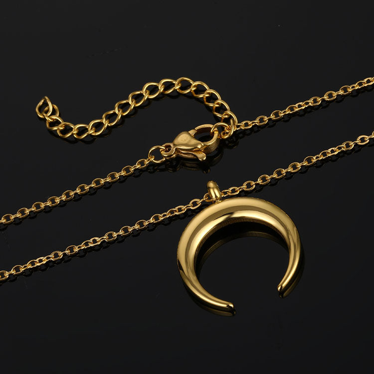 Women Dainty  Jewellery Jewelry Stainless Steel Gold Plated Moon Necklace