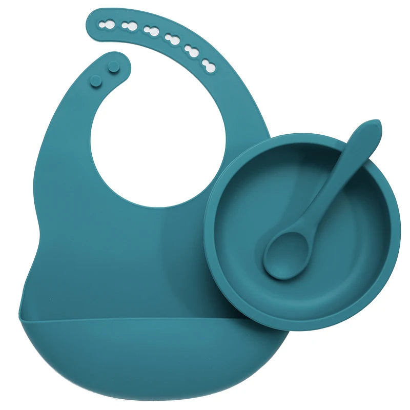 High Quality Silicone Baby Bibs Waterproof Silicone Round Bowl Easily Clean Healthy Soft Feeding Silicone Spoon for Babies
