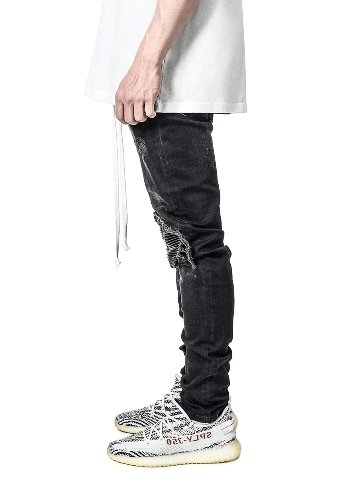 Casual Regular Fit Jean Pants Ripped Holes Zipper Design Men's Biker Jeans Rapp
