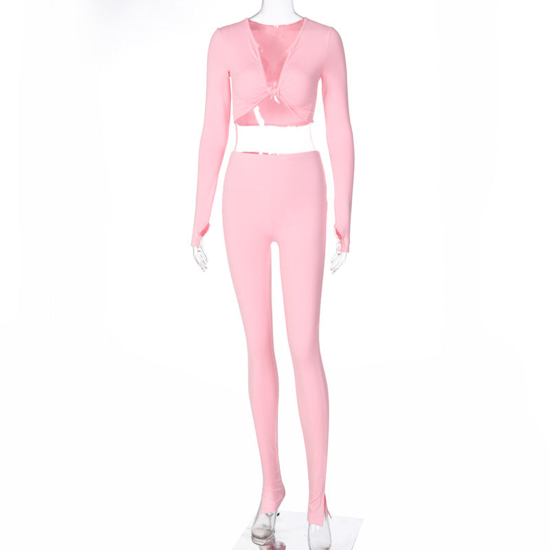 TG037 Autumn Trendy Active Wear Women Yoga Long Sleeve Bodycon Solid Color Yoga Set Fitness Womens Activewear