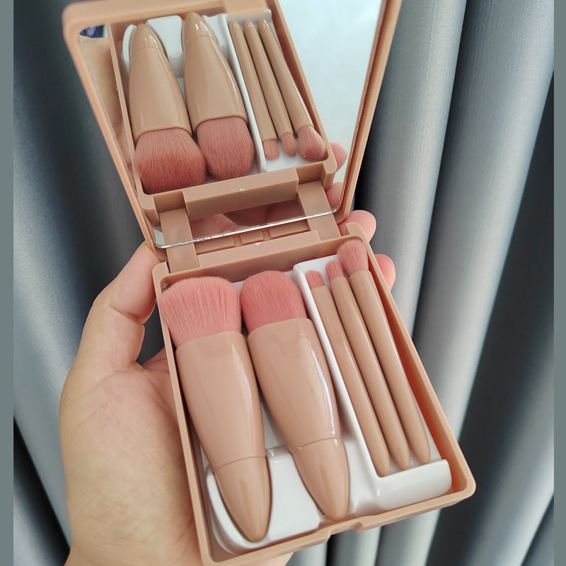 2025 New Product Mini Portable Makeup Brushes 5pcs Travel Makeup Brush Set With Makeup Mirror - My Store