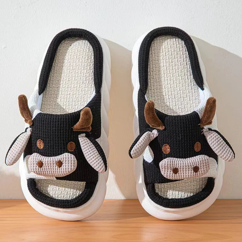 Hot-Selling Cute Animal Slipper Home Cow Print PVC Bottom Summer Women Sandals Indoor Slippers