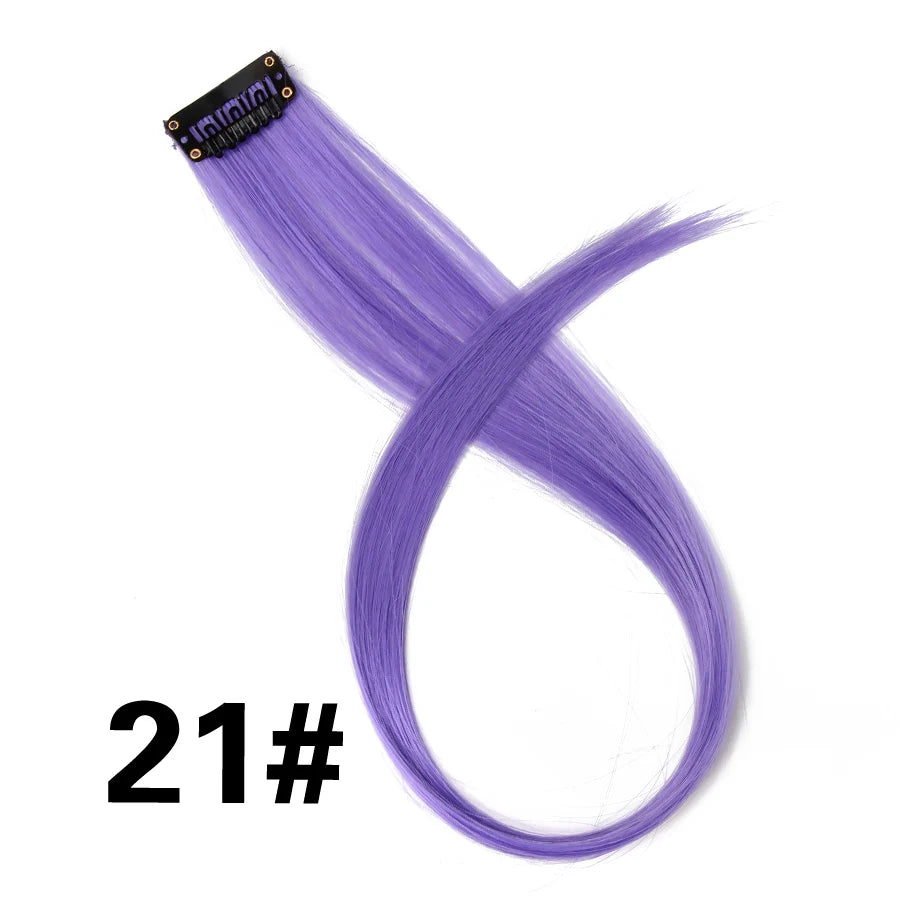 Party Hair Extensions Body Wave Ombre Hairpiece Synthetic Fiber Straight Strands Hair on Hairpins Rainbow Blend in Your Hair