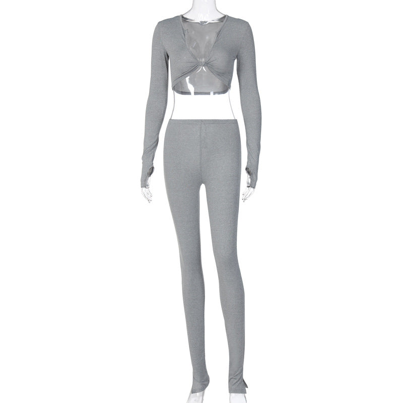 TG037 Autumn Trendy Active Wear Women Yoga Long Sleeve Bodycon Solid Color Yoga Set Fitness Womens Activewear