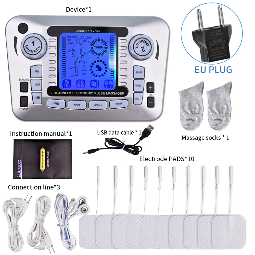 Electric Pulse Massager Tens EMS Muscle Stimulator 12Modes Digital Therapy Machine Massager Pain Relief Tool Health Care Machine