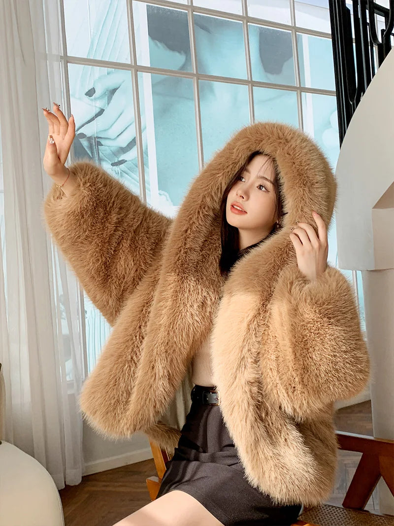 Custom Thick  Faux Fur  Coats Women Faux Fox Fur Coats  Fur Women's Winter Coat