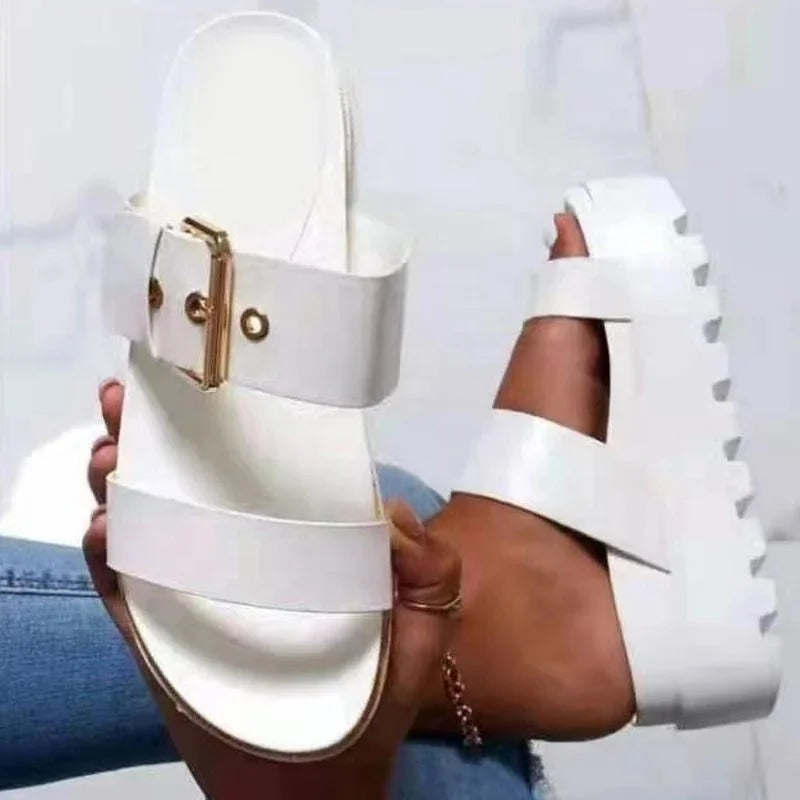 Women Sandals New Platform Summer Slip on Buckle Strap Slippers Fashion Ladies Slides Female Shoes High Heels Slipper