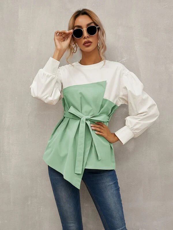 XLL New Crew Neck Blouse Long Sleeve Woman Tops Fashionable Pullover Women's Blouses & Shirts