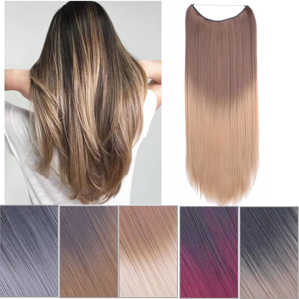 Women's Synthetic  String  Hair Extension No Clips No Glue Long Straight Invisible Hair Extensions Ombre Color Hairpiece