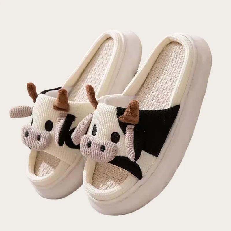 Hot-Selling Cute Animal Slipper Home Cow Print PVC Bottom Summer Women Sandals Indoor Slippers