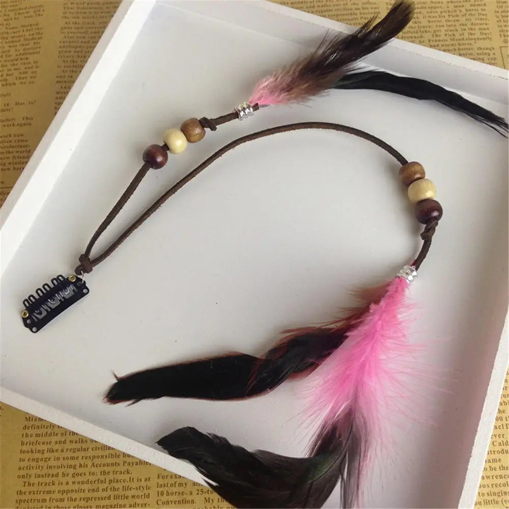 Bohemian Feather Headband Scrunchies Tribal  Hair Bands Women Girl Hippie Weaving Hair Accessories Hair Clip Hair Rope Headwear