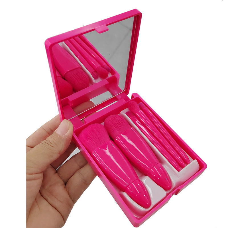 2025 New Product Mini Portable Makeup Brushes 5pcs Travel Makeup Brush Set With Makeup Mirror - My Store