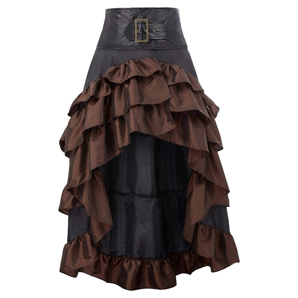Victorian Asymmetrical Ruffled Trim Gothic Long Skirts Women Corset Skirt Vintage Steampunk Showgirl Party Dress Skirts