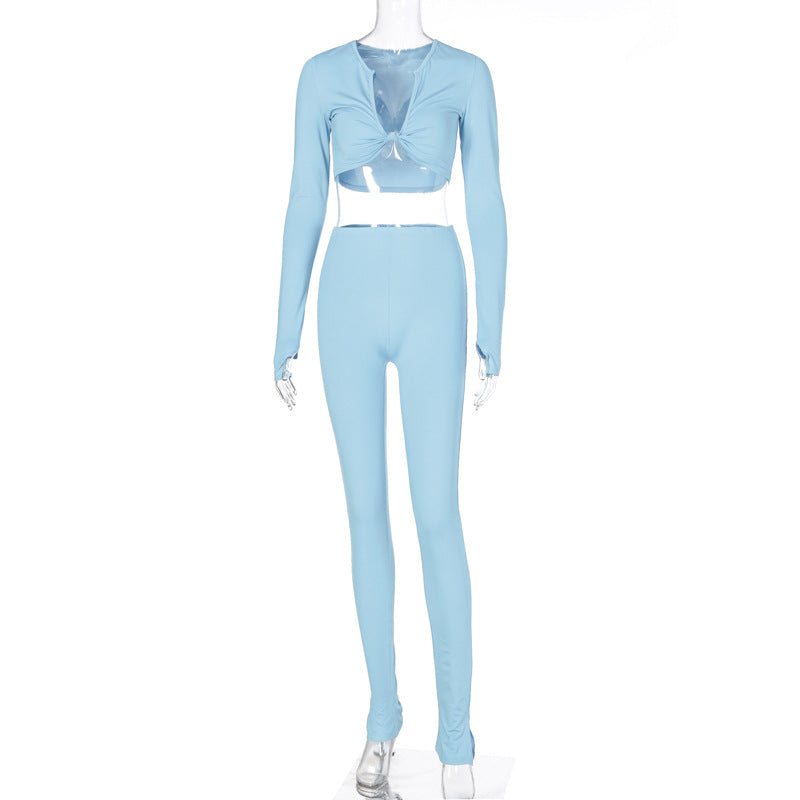 TG037 Autumn Trendy Active Wear Women Yoga Long Sleeve Bodycon Solid Color Yoga Set Fitness Womens Activewear
