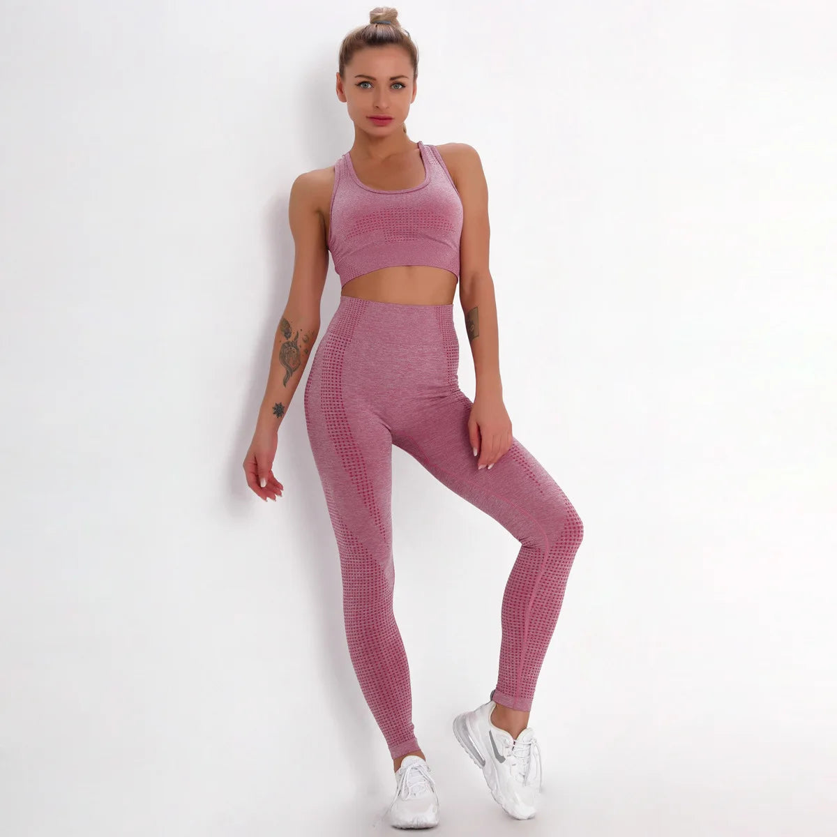 Women Breathable Slim Fit Seamless Yoga Set Fitness Workout Activewear Gym Sets