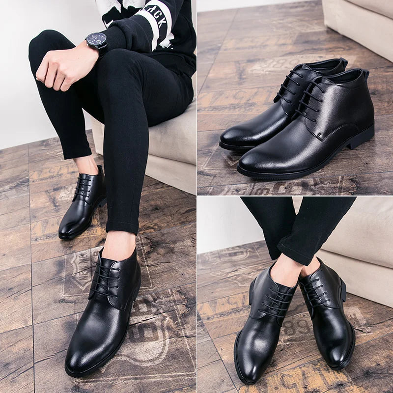 New Italian Genuine Leather Men Boots Business Winter / Spring Zipper / Lace-Up British High Boot Mens Cowhide Pointy Boots