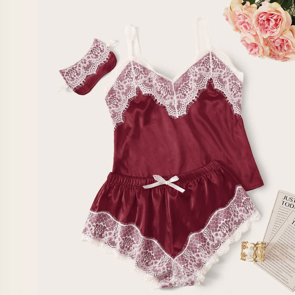 Womens Sets Sexy Lingerie Sleepwear Pajama  Satin Pajamas Cami Shorts Pajamas Set Nightwear