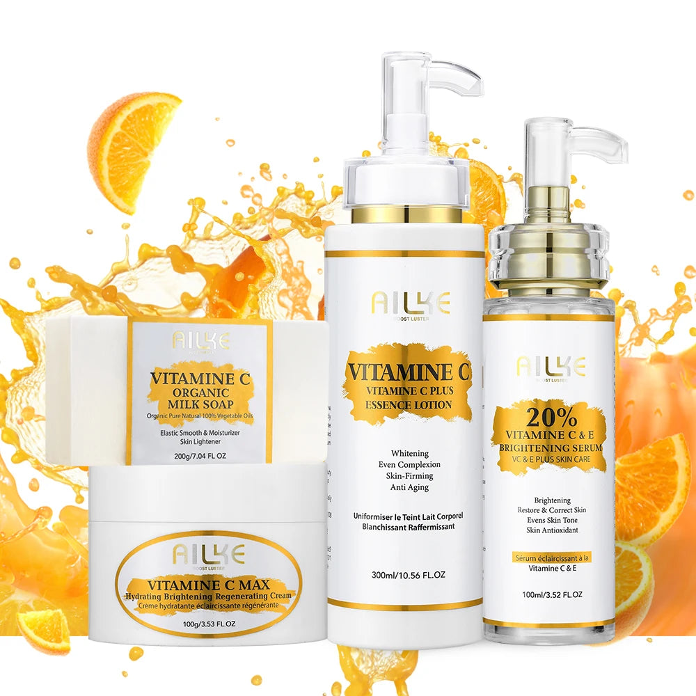 100% Natural Skin Care Set Anti-Aging Face Cream & Lotion Serum Soap 4pcs Private Label Vitamin C  Skin Care Set for Black Women