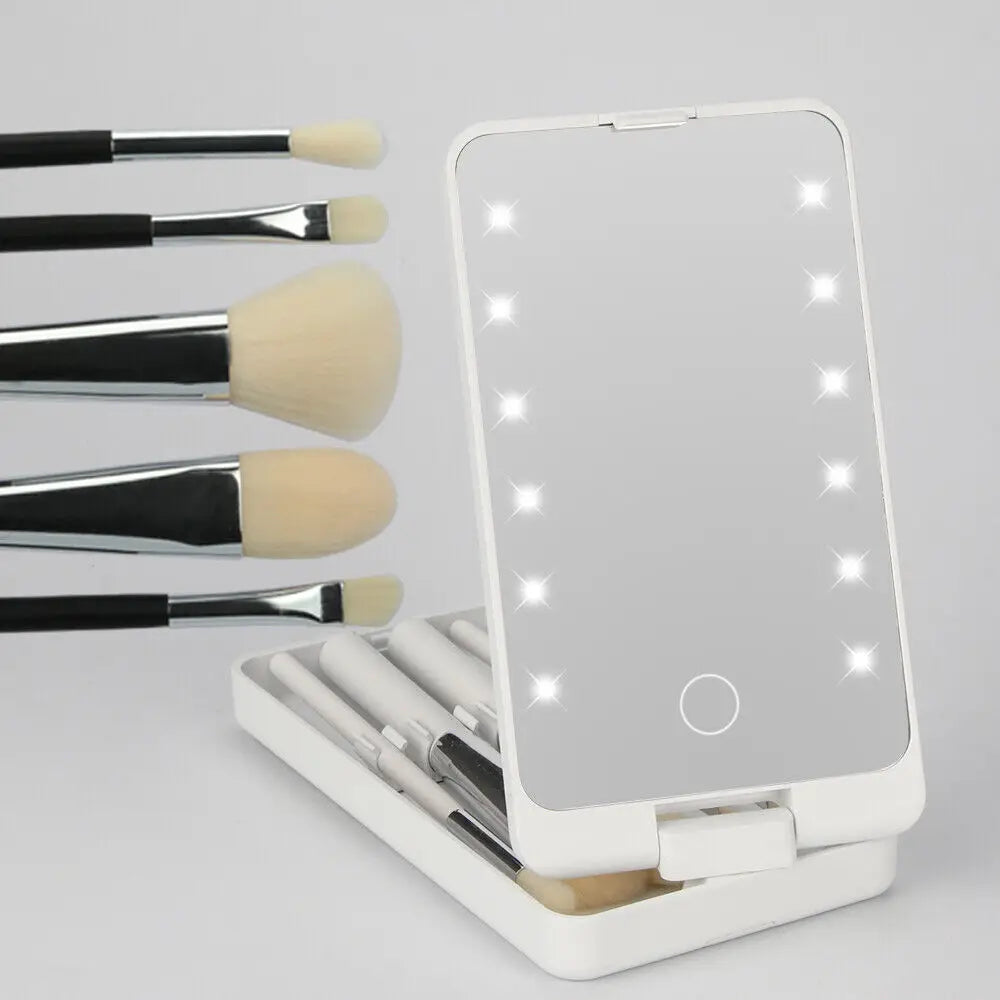 Private Label Cosmetics Led Makeup Mirror Carry Brushes Storage Box Rotating Folding Mirror Makeup Brush Set 5 Pcs - My Store